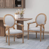 Judith French Country Wood Upholstered Dining Chair, Light Gray and Natural Noble House