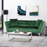 Chopline Modern Glam 3 Seater Velvet Sofa, Emerald and Silver Noble House