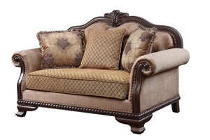 Chateau De Ville Transitional Loveseat with 3 Pillows Padded Frame: 1627-1, Seat Cushion & Pillow1: 8009, Pillow2: 1627-2, Espresso Leg 58266-ACME