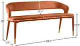 Destiny Velvet / Plywood / Stainless Steel / Foam Contemporary Cognac Velvet Bench - 58.5" W x 21" D x 30" H