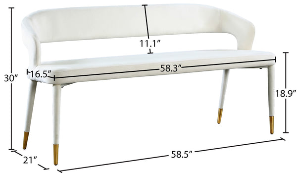 Destiny Velvet / Plywood / Stainless Steel / Foam Contemporary Cream Velvet Bench - 58.5" W x 21" D x 30" H