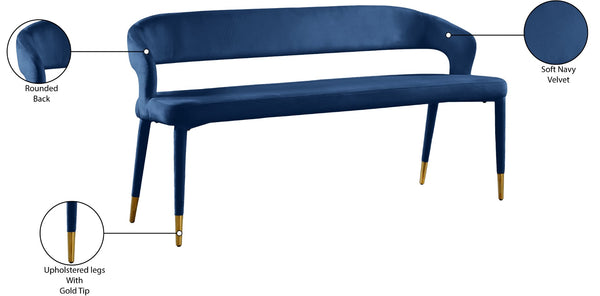 Destiny Velvet / Plywood / Stainless Steel / Foam Contemporary Navy Velvet Bench - 58.5" W x 21" D x 30" H
