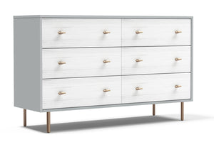 Saige Dresser in Weathered White/Gray - Fully Assembled Mahogany with Felt-lined Drawers & Gold Accents