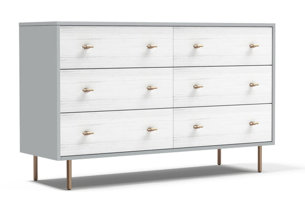 Saige Dresser in Weathered White/Gray - Fully Assembled Mahogany with Felt-lined Drawers & Gold Accents