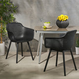 Lotus Outdoor Modern Dining Chair, Black Noble House