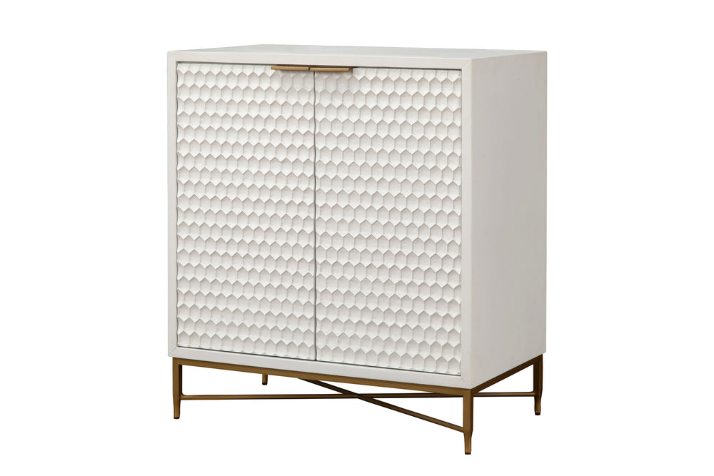 White Pearl Bar Cabinet – Contemporary Mahogany Design with Gold Accents & Ample Storage for Entertaining