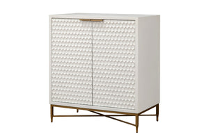 White Pearl Bar Cabinet – Contemporary Mahogany Design with Gold Accents & Ample Storage for Entertaining