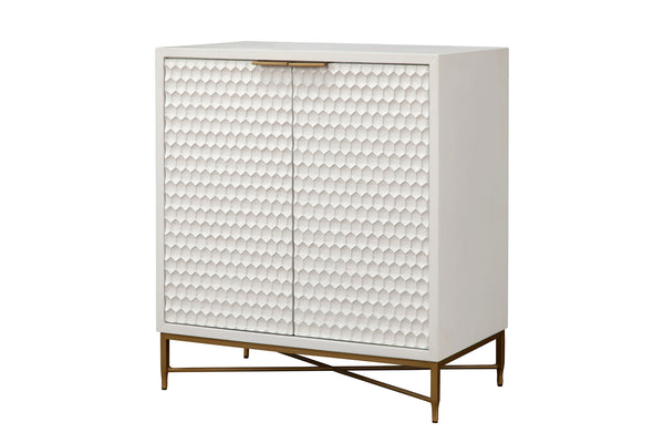 White Pearl Bar Cabinet – Contemporary Mahogany Design with Gold Accents & Ample Storage for Entertaining