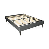 Merribee Contemporary Upholstered Queen Bed Frame with Turned Legs, Charcoal Gray and Black Noble House