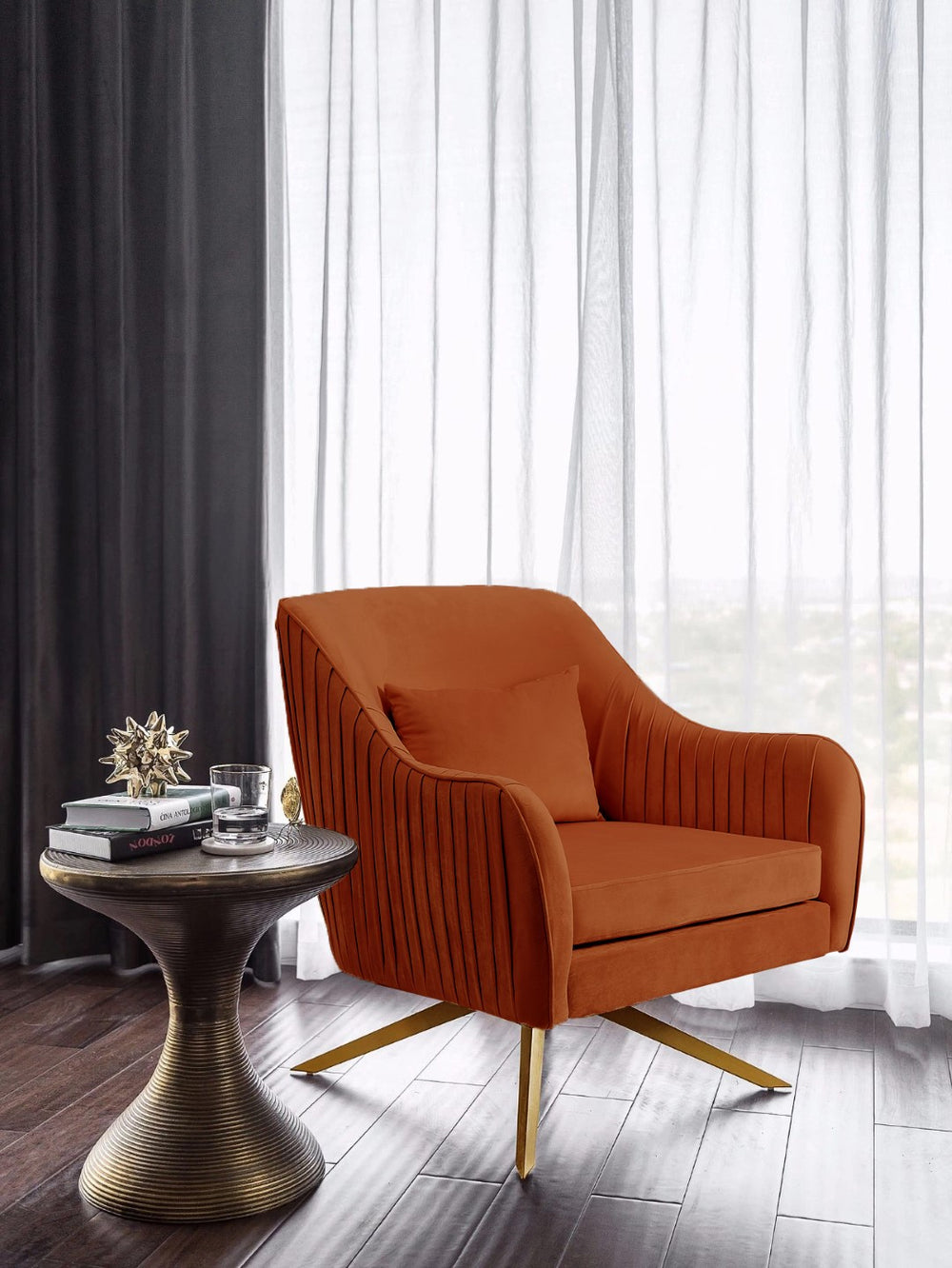 Paloma Velvet / Engineered Wood / Foam Contemporary Cognac Velvet Accent Chair - 31.5" W x 32" D x 33.5" H