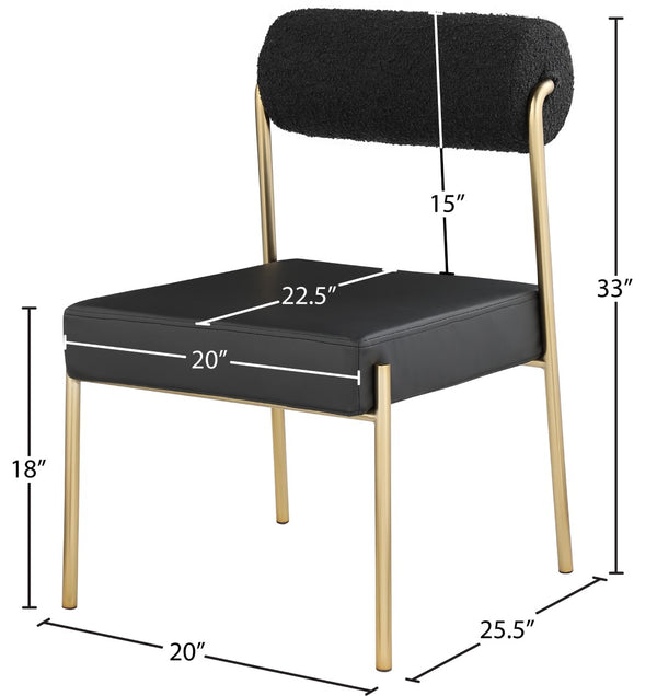 Carly Boucle Fabric / Faux Leather / Iron / Foam Contemporary Black Faux Leather Seat / Boucle Fabric Back Dining Chair - 20" W x 25.5" D x 33" H