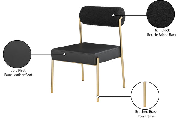 Carly Boucle Fabric / Faux Leather / Iron / Foam Contemporary Black Faux Leather Seat / Boucle Fabric Back Dining Chair - 20" W x 25.5" D x 33" H