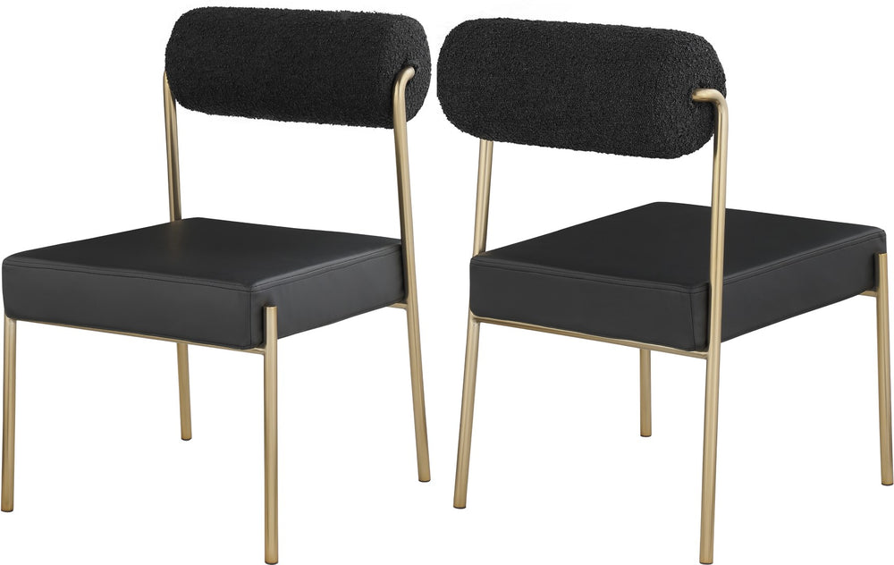 Carly Boucle Fabric / Faux Leather / Iron / Foam Contemporary Black Faux Leather Seat / Boucle Fabric Back Dining Chair - 20" W x 25.5" D x 33" H