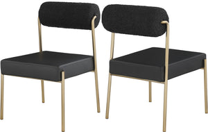 Carly Boucle Fabric / Faux Leather / Iron / Foam Contemporary Black Faux Leather Seat / Boucle Fabric Back Dining Chair - 20" W x 25.5" D x 33" H