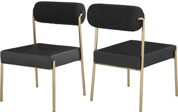 Carly Boucle Fabric / Faux Leather / Iron / Foam Contemporary Black Faux Leather Seat / Boucle Fabric Back Dining Chair - 20" W x 25.5" D x 33" H