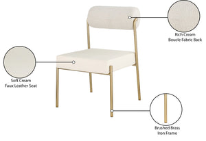 Carly Boucle Fabric / Faux Leather / Iron / Foam Contemporary Cream Faux Leather Seat / Boucle Fabric Back Dining Chair - 20" W x 25.5" D x 33" H