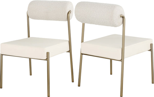 Carly Boucle Fabric / Faux Leather / Iron / Foam Contemporary Cream Faux Leather Seat / Boucle Fabric Back Dining Chair - 20" W x 25.5" D x 33" H