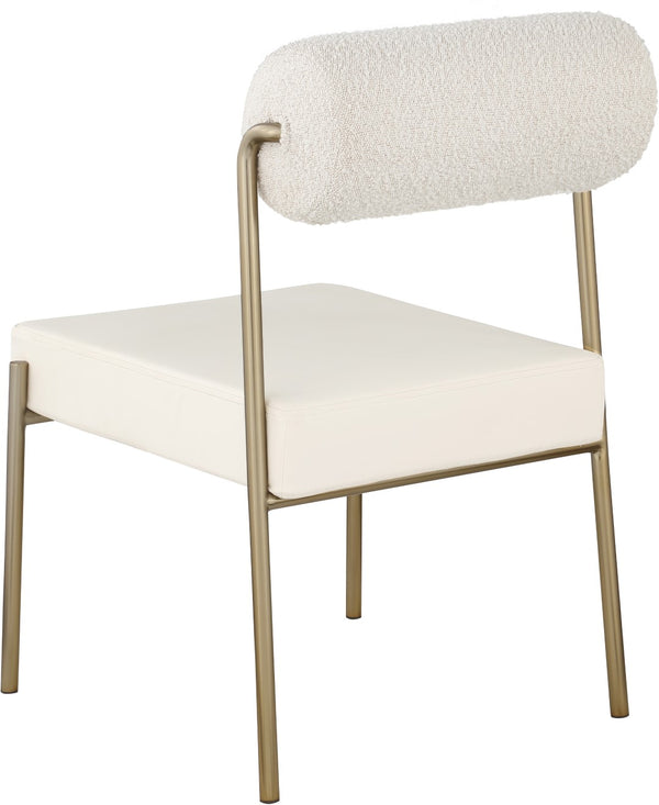 Carly Boucle Fabric / Faux Leather / Iron / Foam Contemporary Cream Faux Leather Seat / Boucle Fabric Back Dining Chair - 20" W x 25.5" D x 33" H