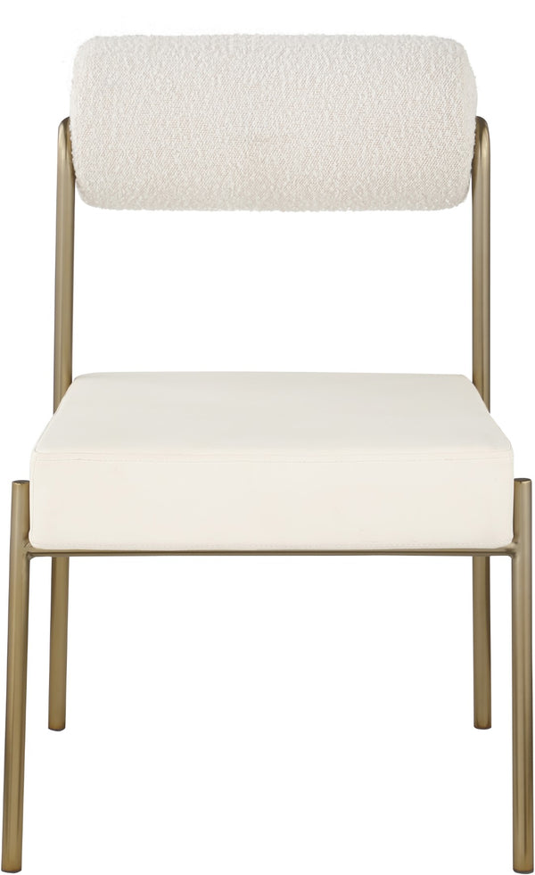 Carly Boucle Fabric / Faux Leather / Iron / Foam Contemporary Cream Faux Leather Seat / Boucle Fabric Back Dining Chair - 20" W x 25.5" D x 33" H