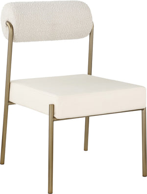 Carly Boucle Fabric / Faux Leather / Iron / Foam Contemporary Cream Faux Leather Seat / Boucle Fabric Back Dining Chair - 20" W x 25.5" D x 33" H