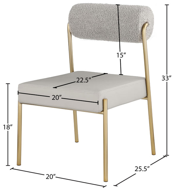 Carly Boucle Fabric / Faux Leather / Iron / Foam Contemporary Taupe Faux Leather Seat / Boucle Fabric Back Dining Chair - 20" W x 25.5" D x 33" H