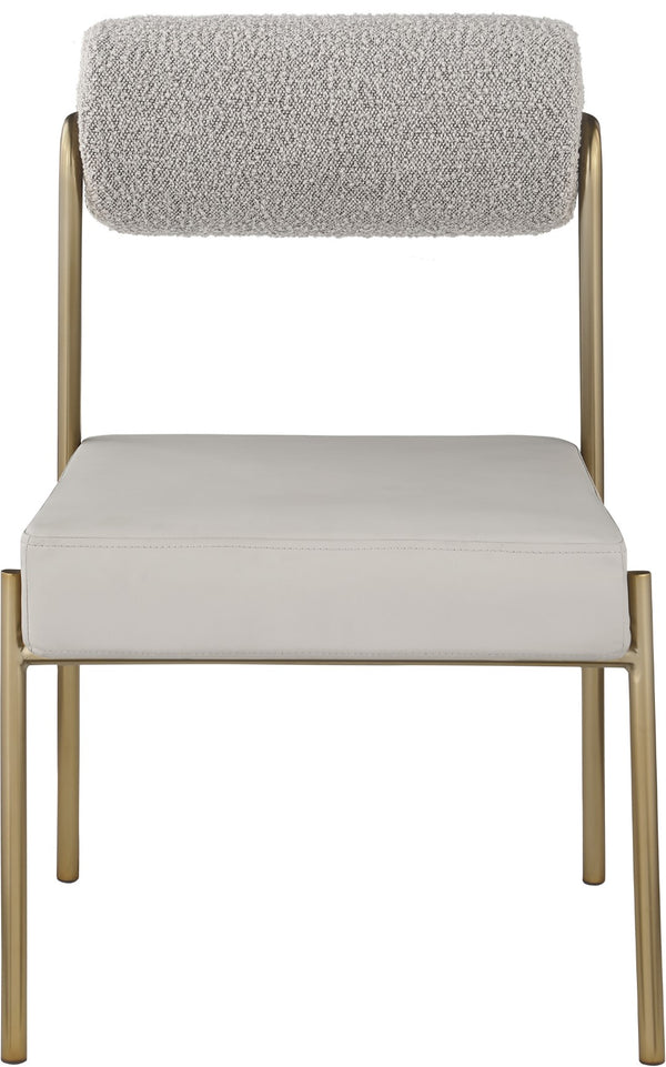 Carly Boucle Fabric / Faux Leather / Iron / Foam Contemporary Taupe Faux Leather Seat / Boucle Fabric Back Dining Chair - 20" W x 25.5" D x 33" H
