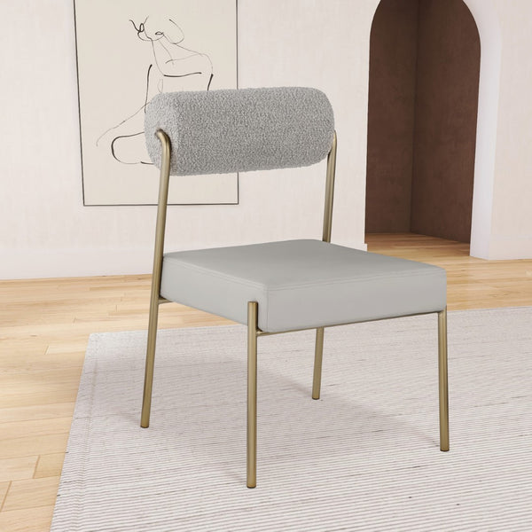 Carly Boucle Fabric / Faux Leather / Iron / Foam Contemporary Taupe Faux Leather Seat / Boucle Fabric Back Dining Chair - 20" W x 25.5" D x 33" H