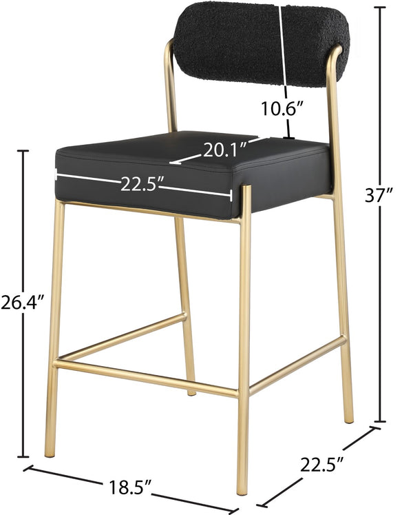 Carly Boucle Fabric / Faux Leather / Iron / Foam Contemporary Black Faux Leather Seat / Boucle Fabric Back Counter Stool - 18.5" W x 22.5" D x 37" H