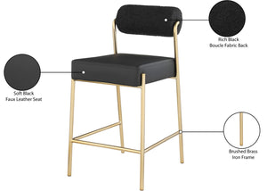 Carly Boucle Fabric / Faux Leather / Iron / Foam Contemporary Black Faux Leather Seat / Boucle Fabric Back Counter Stool - 18.5" W x 22.5" D x 37" H