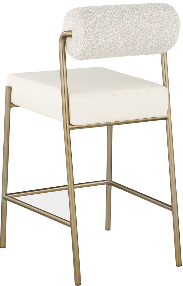 Carly Boucle Fabric / Faux Leather / Iron / Foam Contemporary Cream Faux Leather Seat / Boucle Fabric Back Counter Stool - 18.5" W x 22.5" D x 37" H