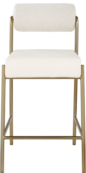 Carly Boucle Fabric / Faux Leather / Iron / Foam Contemporary Cream Faux Leather Seat / Boucle Fabric Back Counter Stool - 18.5" W x 22.5" D x 37" H