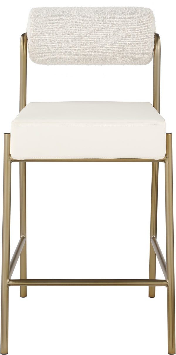 Carly Boucle Fabric / Faux Leather / Iron / Foam Contemporary Cream Faux Leather Seat / Boucle Fabric Back Counter Stool - 18.5" W x 22.5" D x 37" H