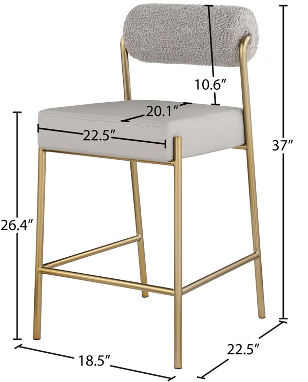 Carly Boucle Fabric / Faux Leather / Iron / Foam Contemporary Taupe Faux Leather Seat / Boucle Fabric Back Counter Stool - 18.5" W x 22.5" D x 37" H