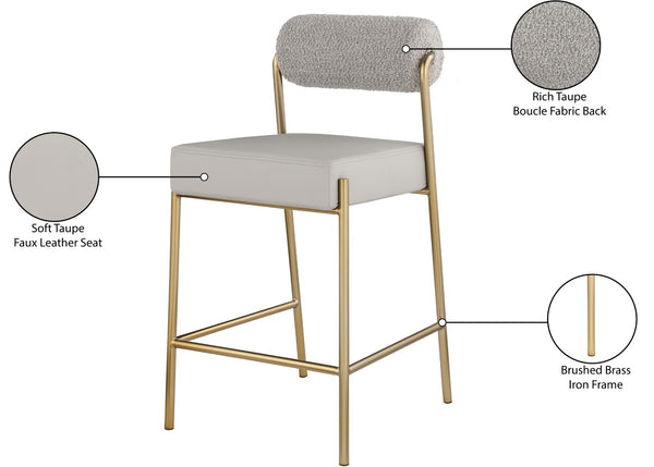 Carly Boucle Fabric / Faux Leather / Iron / Foam Contemporary Taupe Faux Leather Seat / Boucle Fabric Back Counter Stool - 18.5" W x 22.5" D x 37" H