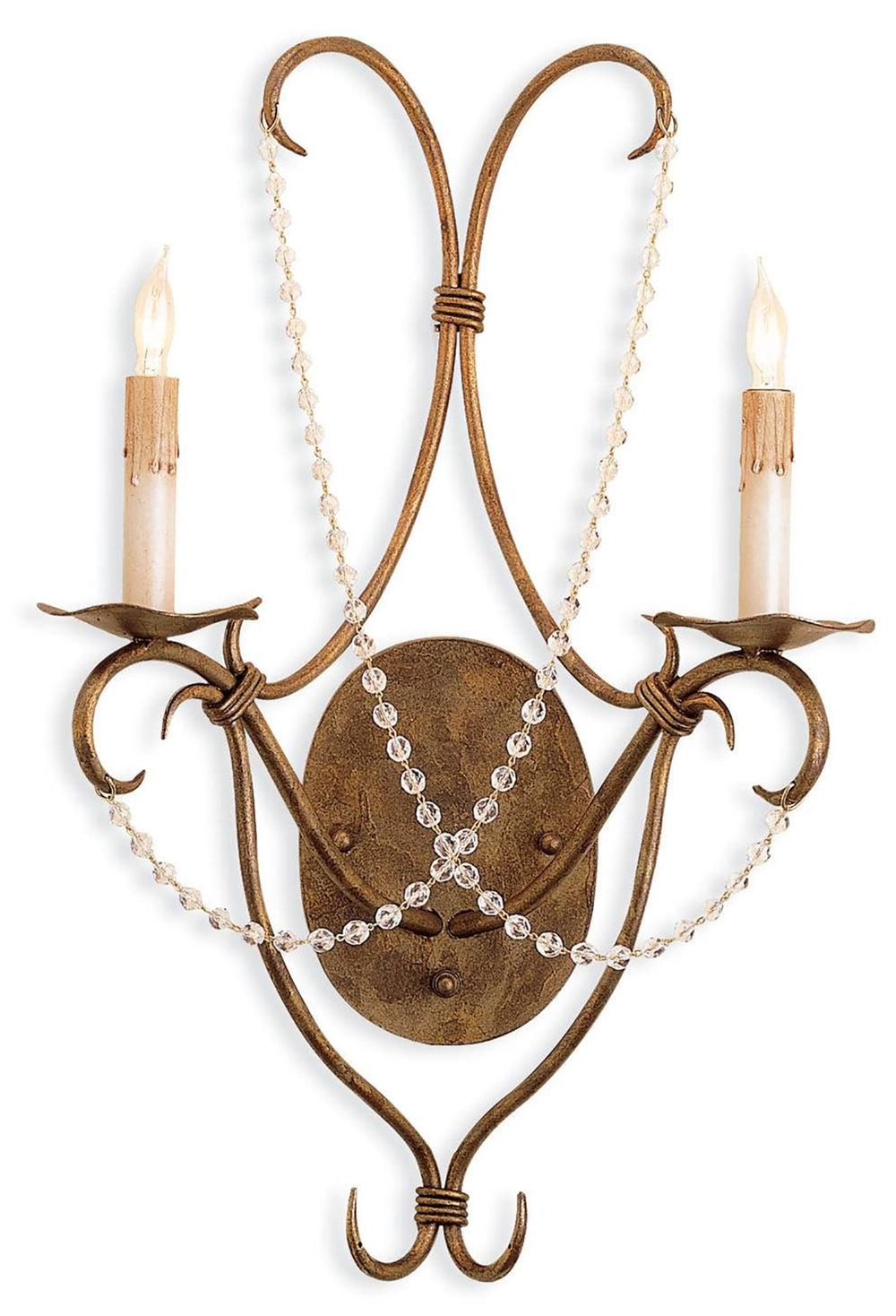 Crystal Elegance Gold Wall Sconce - Stunning Wrought Iron & Crystal Design for Luxurious Lighting