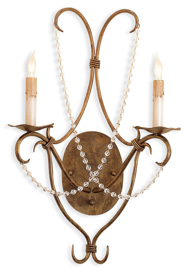 Crystal Elegance Gold Wall Sconce - Stunning Wrought Iron & Crystal Design for Luxurious Lighting