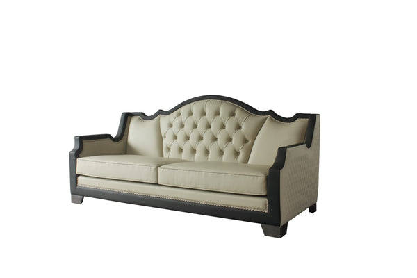 House Beatrice Transitional Sofa with 5 Pillows Beige PU(#G02), Black PU(#F6229-40A) & Charcoal Finish 58810-ACME