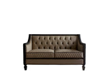 House Beatrice Transitional Loveseat with 3 Pillows Tan PU(#G04), Black PU(#F6229-40A) & Charcoal Finish 58816-ACME