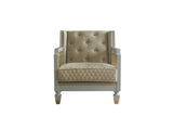 House Marchese Transitional Chair with Pillow Pearl White PU(#03), Two Tone Beige Fabric(ABE-40), Gold & Pearl Gray Finish 58867-ACME