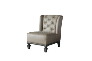 House Marchese Transitional Accent Chair with Pillow Two Tone Beige Fabric & Tobacco Finish 58868-ACME