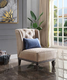 House Marchese Transitional Accent Chair with Pillow Two Tone Beige Fabric & Tobacco Finish 58868-ACME