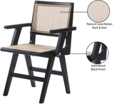 Preston Natural Cane / Rubberwood Mid-Century Black Wood Dining Arm Chair - 23" W x 22" D x 34.5" H