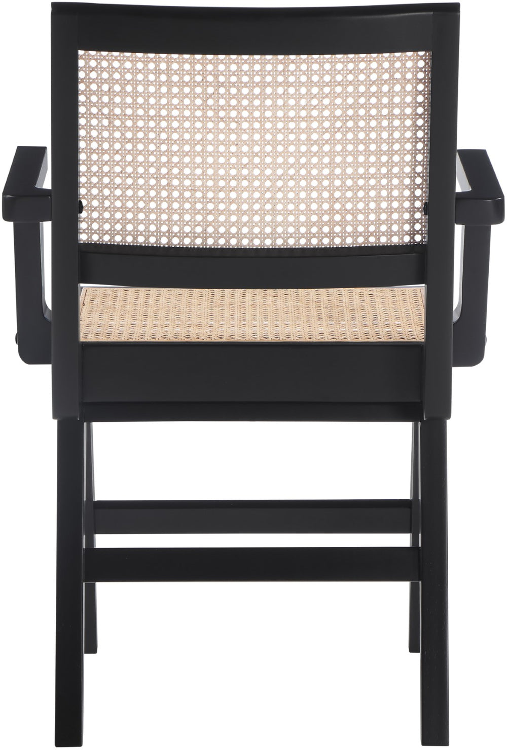 Preston Natural Cane / Rubberwood Mid-Century Black Wood Dining Arm Chair - 23" W x 22" D x 34.5" H