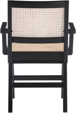 Preston Natural Cane / Rubberwood Mid-Century Black Wood Dining Arm Chair - 23" W x 22" D x 34.5" H