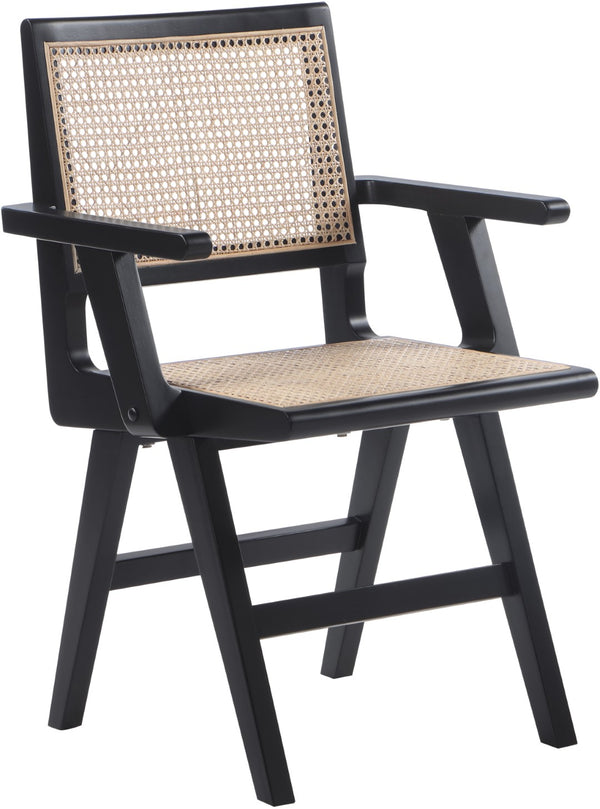 Preston Natural Cane / Rubberwood Mid-Century Black Wood Dining Arm Chair - 23" W x 22" D x 34.5" H