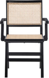 Preston Natural Cane / Rubberwood Mid-Century Black Wood Dining Arm Chair - 23" W x 22" D x 34.5" H