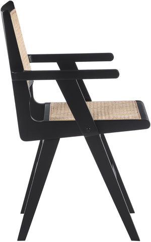 Preston Natural Cane / Rubberwood Mid-Century Black Wood Dining Arm Chair - 23" W x 22" D x 34.5" H