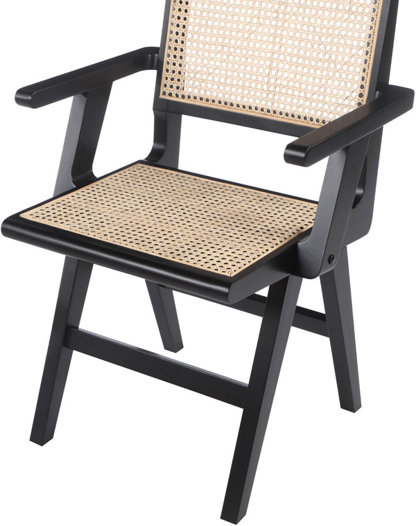 Preston Natural Cane / Rubberwood Mid-Century Black Wood Dining Arm Chair - 23" W x 22" D x 34.5" H