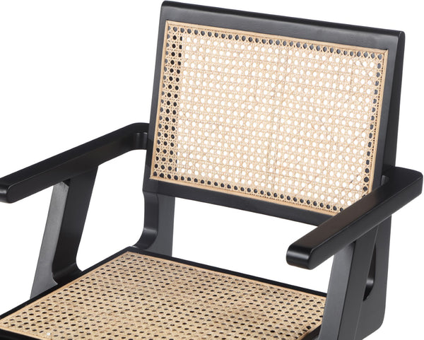 Preston Natural Cane / Rubberwood Mid-Century Black Wood Dining Arm Chair - 23" W x 22" D x 34.5" H