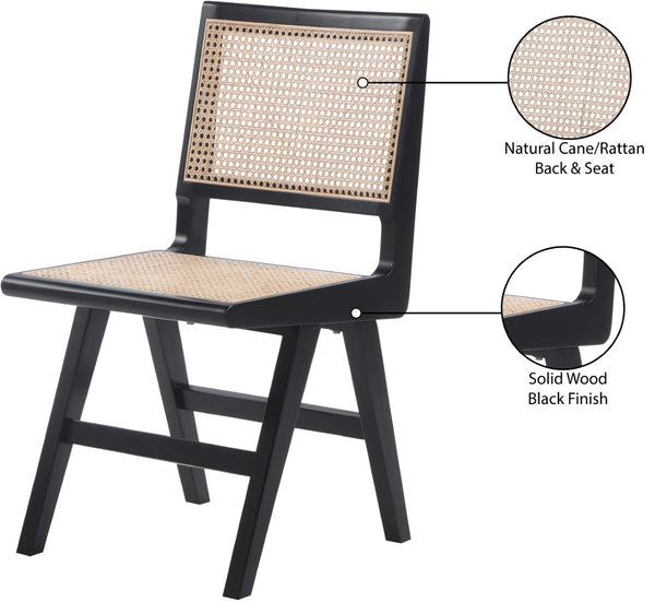 Preston Natural Cane / Rubberwood Mid-Century Black Wood Dining Side Chair - 18.5" W x 22" D x 34.5" H